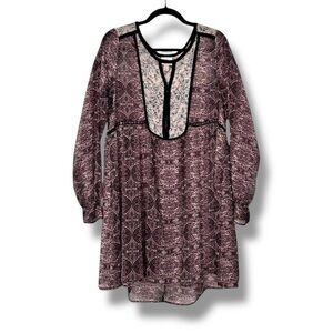 Knox Rose boho sheer chiffon mix print long peasant sleeve mini babydoll dress